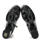 Chanel Calfskin Camellia Printed Ankle Boots 38.5 Black White
