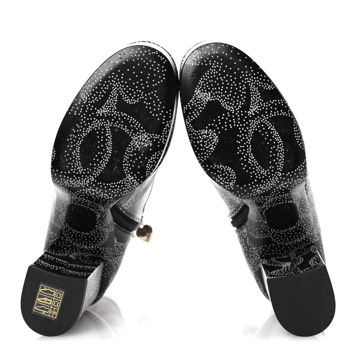 Chanel Calfskin Camellia Printed Ankle Boots 38.5 Black White