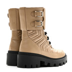 Gucci Nappa Frances GG Matelasse Platform Combat Boots 35 Natural Tan