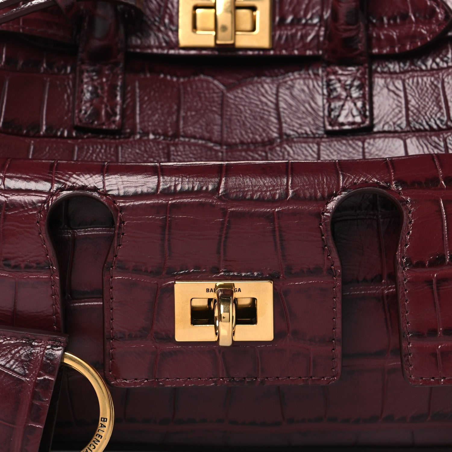 Balenciaga Calfskin Crocodile Embossed Mini Bel Air Carry All Bag Dark Burgundy