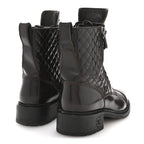 Chanel Shiny Calfskin Quilted CC Lace Up Combat Boots 37.5 Dark Burgundy