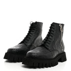 Gucci Calfskin Embossed Monogram Lace Up Ankle Boots 8 Black