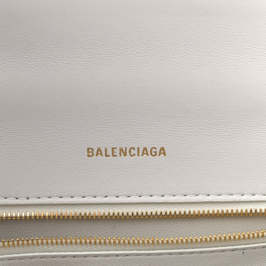 Balenciaga Calfskin Crocodile Embossed Small Hourglass Top Handle Bag White
