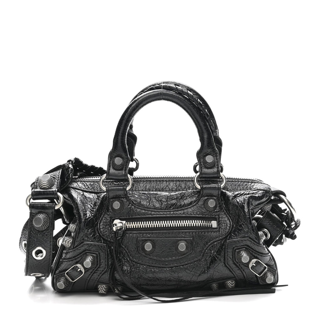 Balenciaga Agneau Arena Mini Le Cagole Duffle Crossbody Bag Black