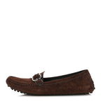 Gucci Suede GG Buckle Driver Loafers 38.5 Brown