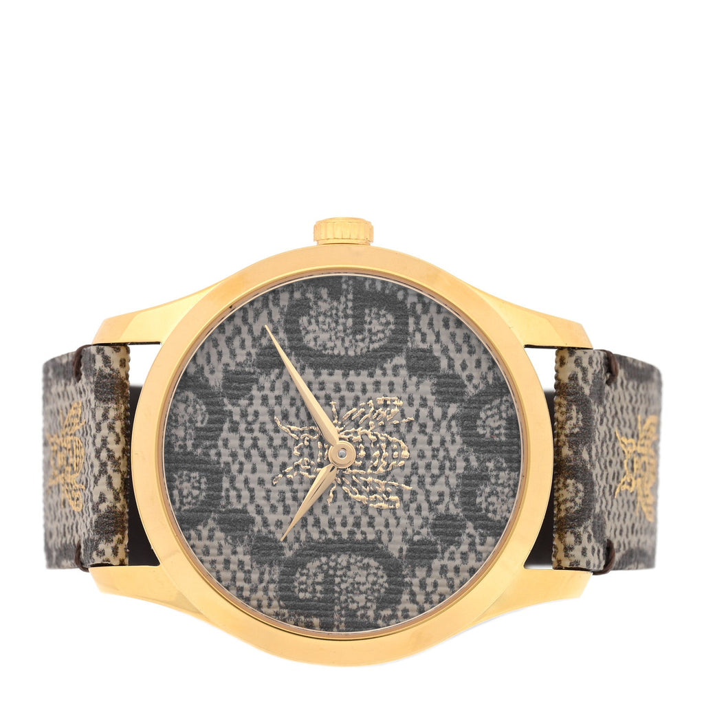 Gucci Stainless Steel Canvas 38mm G-Timeless GG Supreme Bee Quartz Watch Brown