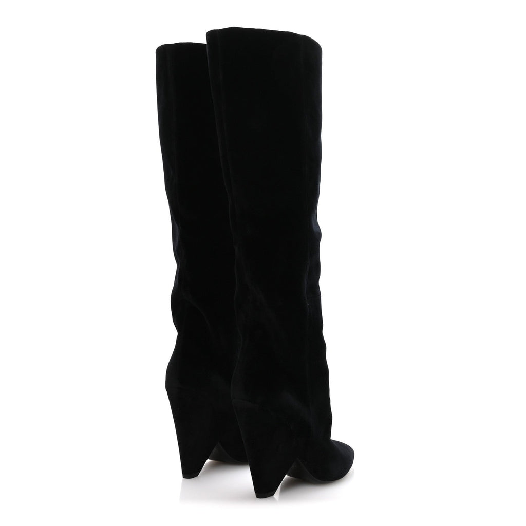 Saint Laurent Velvet Niki 105 Thigh High Boots 37.5 Black