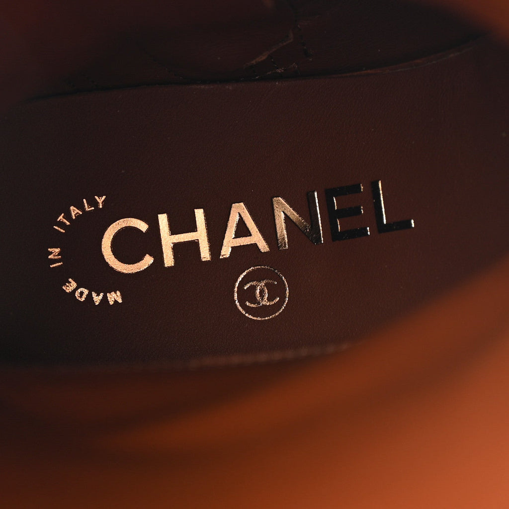 Chanel Calfskin CC Logo Mid Calf Boots 37 Caramel