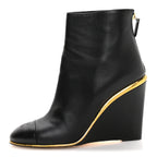 Chanel Lambskin Cap Toe Wedge Ankle Boots 38.5 Black