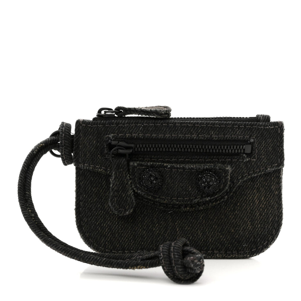 Balenciaga Denim Crystal Coin Purse Black