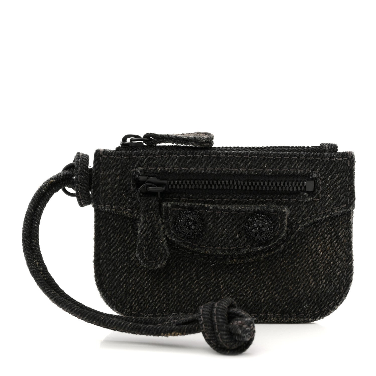 Balenciaga Denim Crystal Coin Purse Black