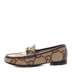 Gucci Monogram Jumbo GG Malaga Kid Horsebit Womens Jordaan Loafers 36.5 Beige Ebony New Acero
