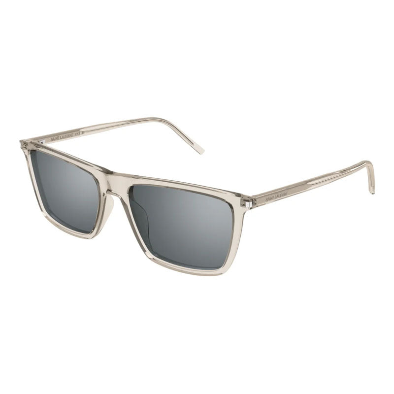 Saint Laurent Sunglasses Square Full Rim, Transparent Beige Frame and Silver Mirror Lens SL668003
