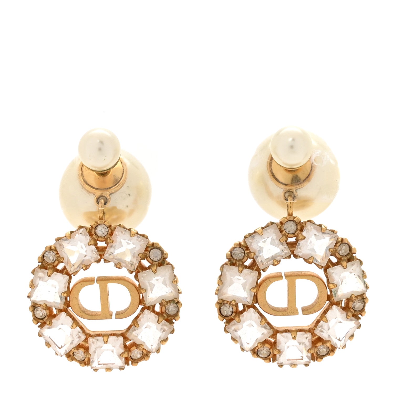 Christian Dior Pearl Crystal Dior Tribales Drop Earrings Gold