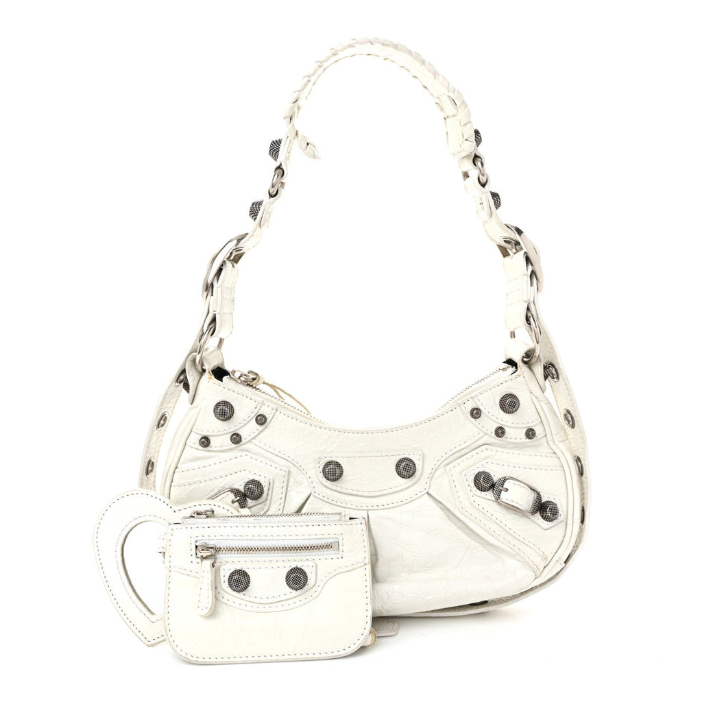 Balenciaga Agneau Arena Le Cagole Shoulder Bag XS Optic White