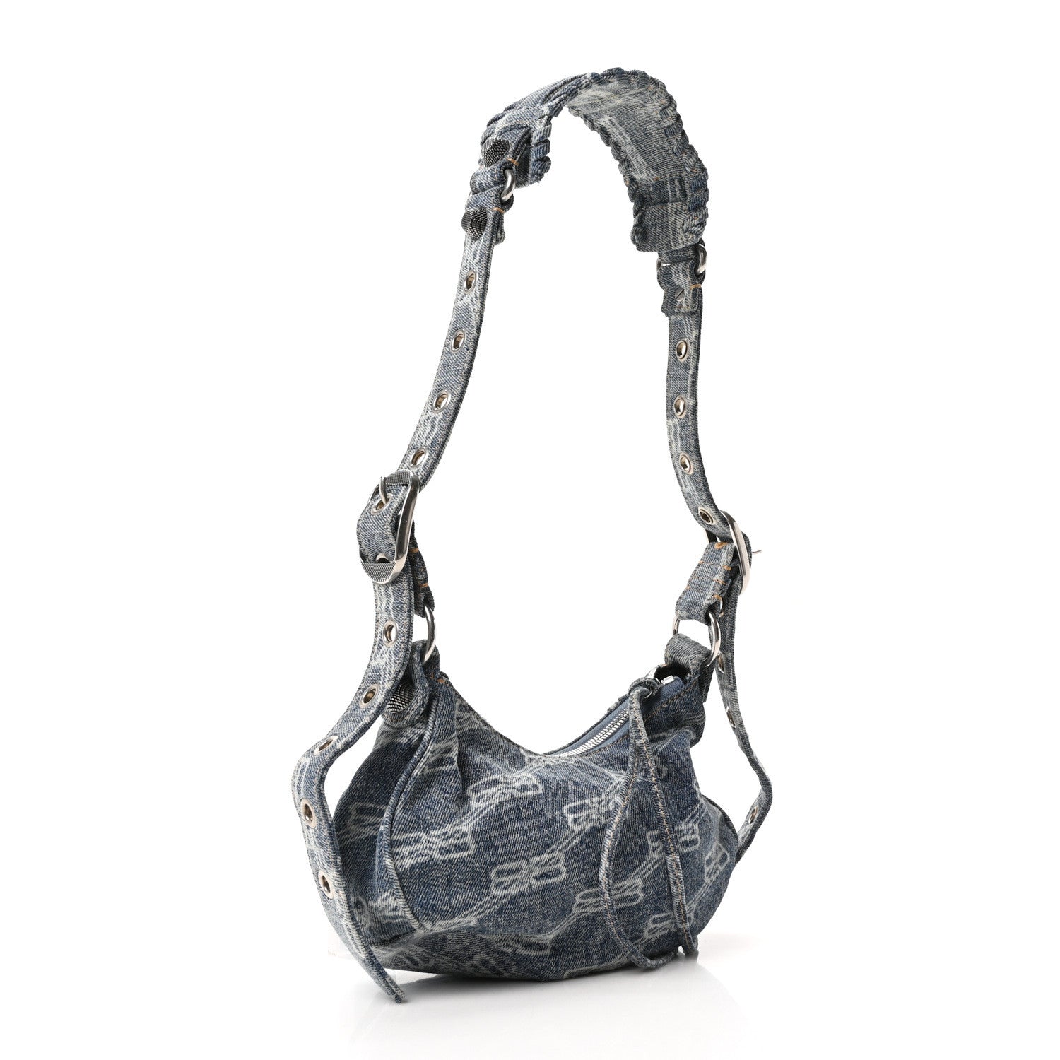 Balenciaga Bleached Denim BB Monogram Le Cagole Shoulder Bag XS Blue