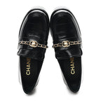 Chanel Shiny Calfskin Logo Loafers 36.5 Black
