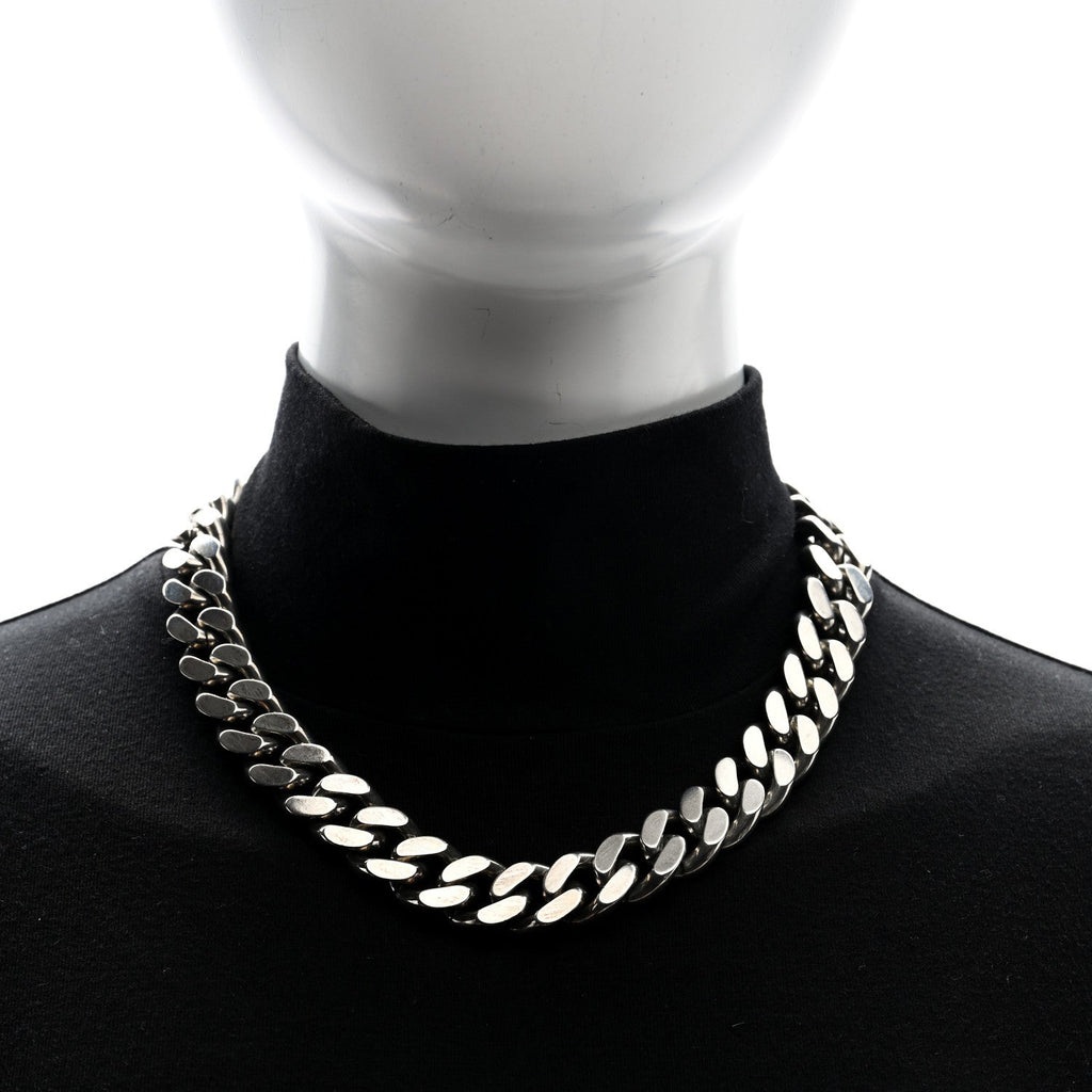 Saint Laurent Metal Curb Chain Necklace Oxidized Silver