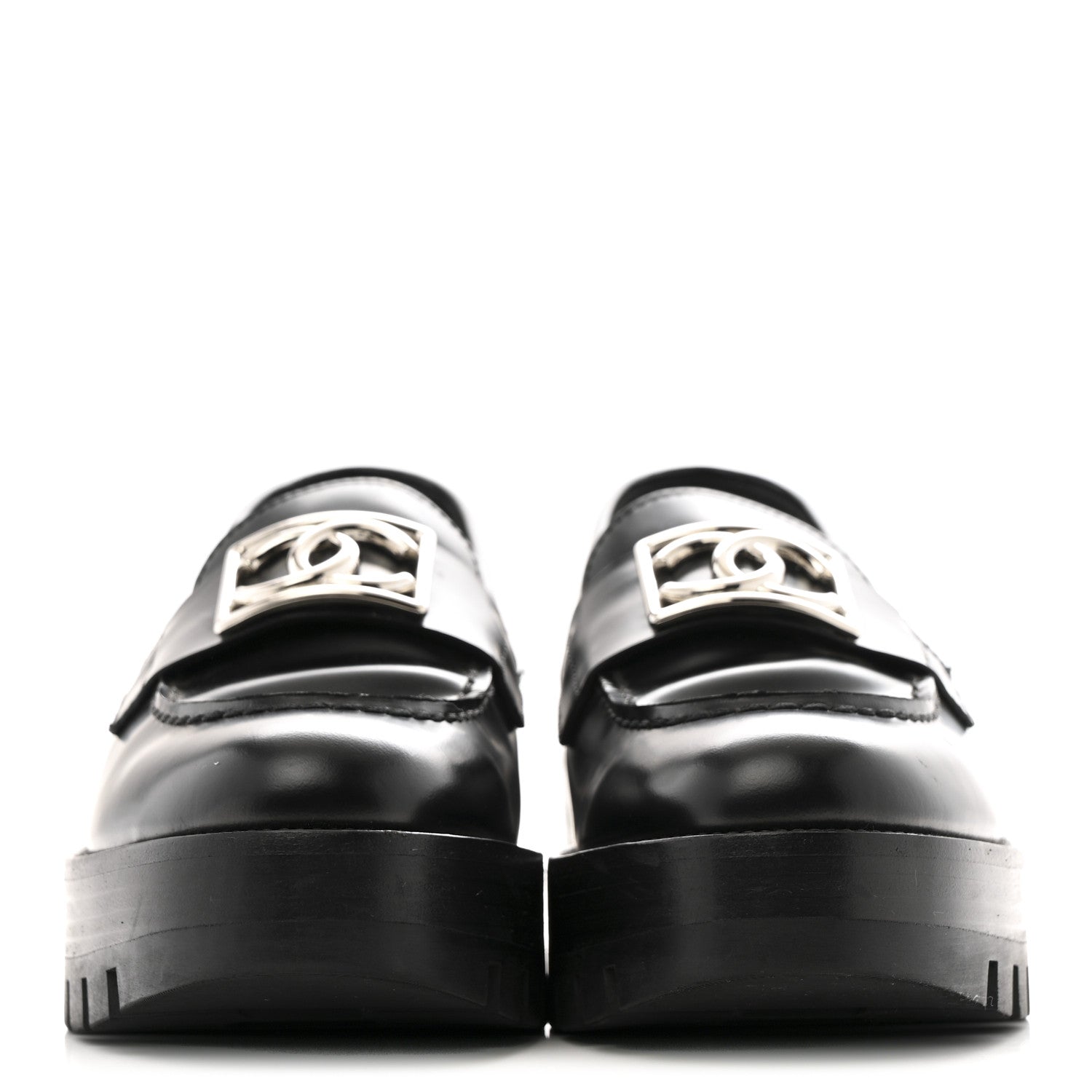 Chanel Calfskin Metal CC Loafers 35 Black