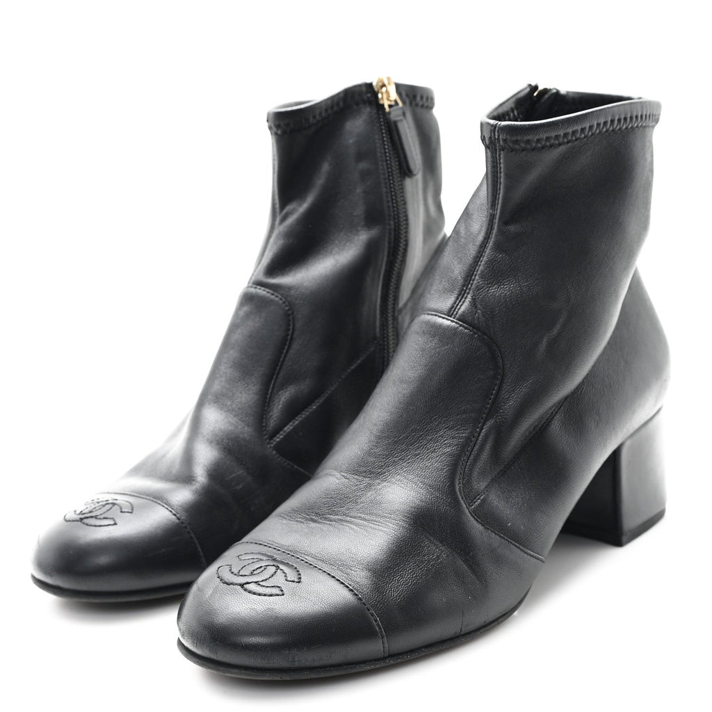 Chanel Stretch Lambskin Cap Toe CC Short Boots 39 Black