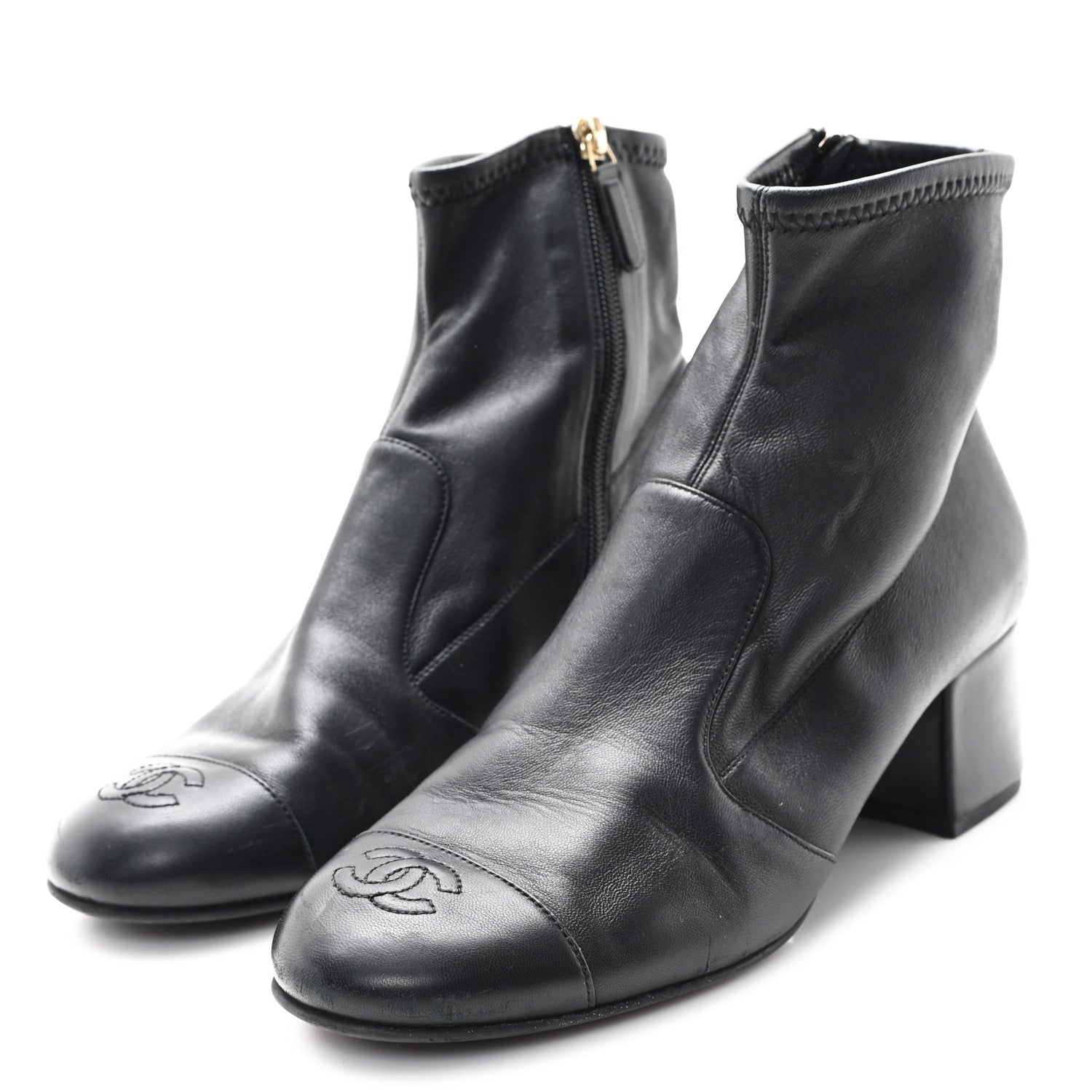 Chanel Stretch Lambskin Cap Toe CC Short Boots 39 Black