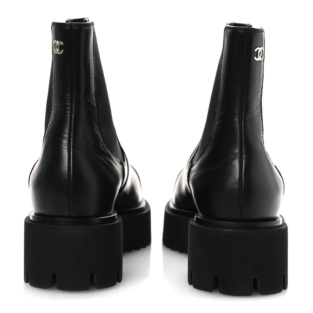 Chanel Calfskin Cap Toe CC Short Boots 41 Black