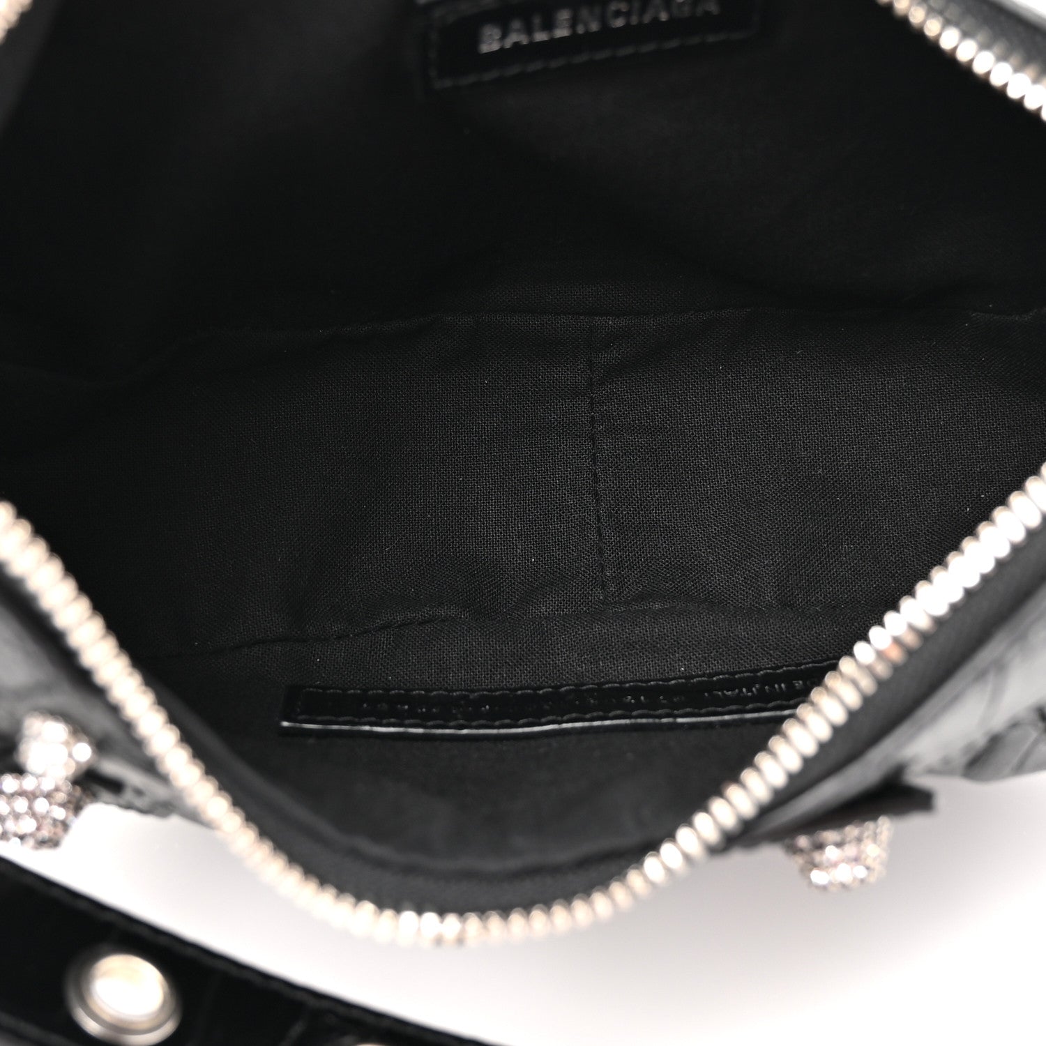 Balenciaga Extra Supple Calfskin Crystal Crocodile Embossed Le Cagole Shoulder Bag XS Black