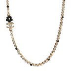 Chanel Crystal Pearl Glass Beaded CC Short Necklace Gold White Black