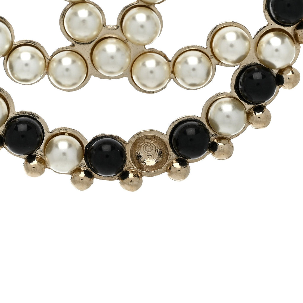 Chanel Resin Pearl CC Earrings Gold Black