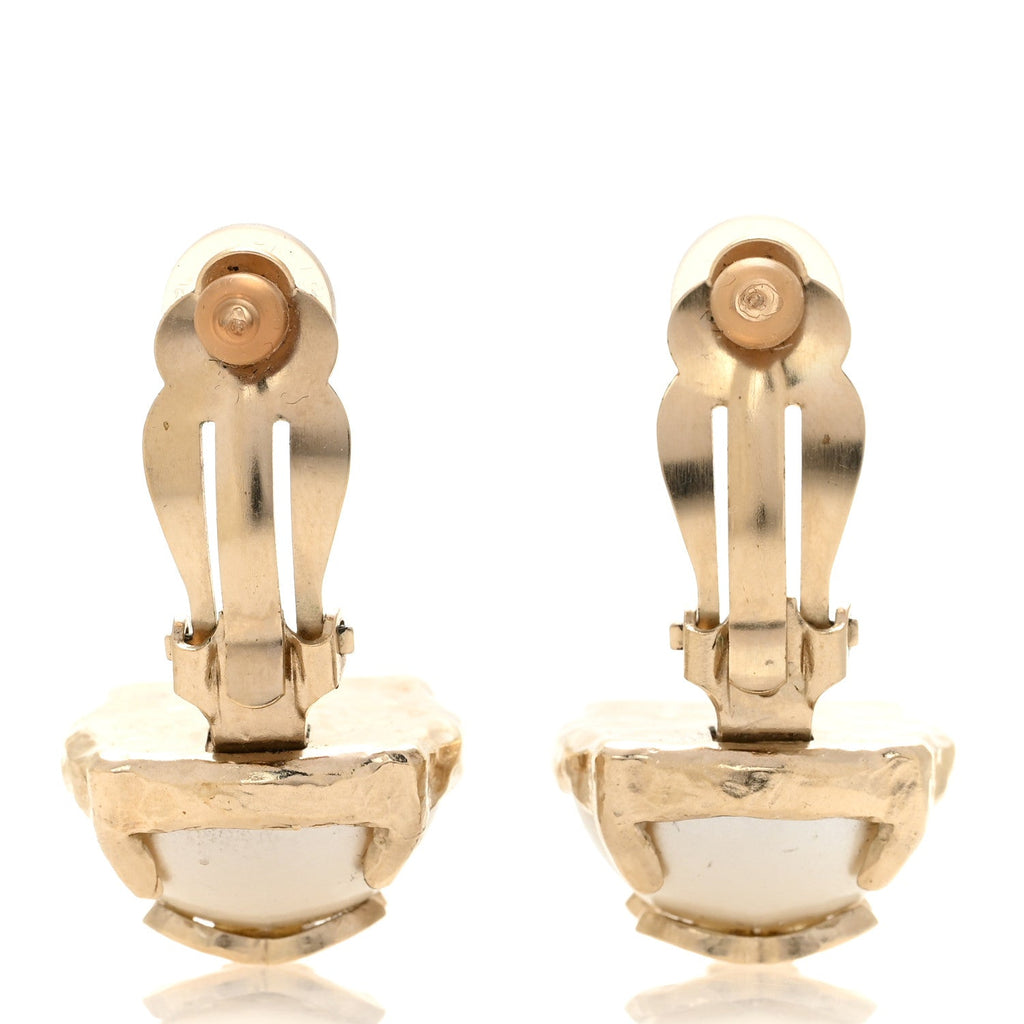 Chanel Pearl CC Clip On Earrings Gold