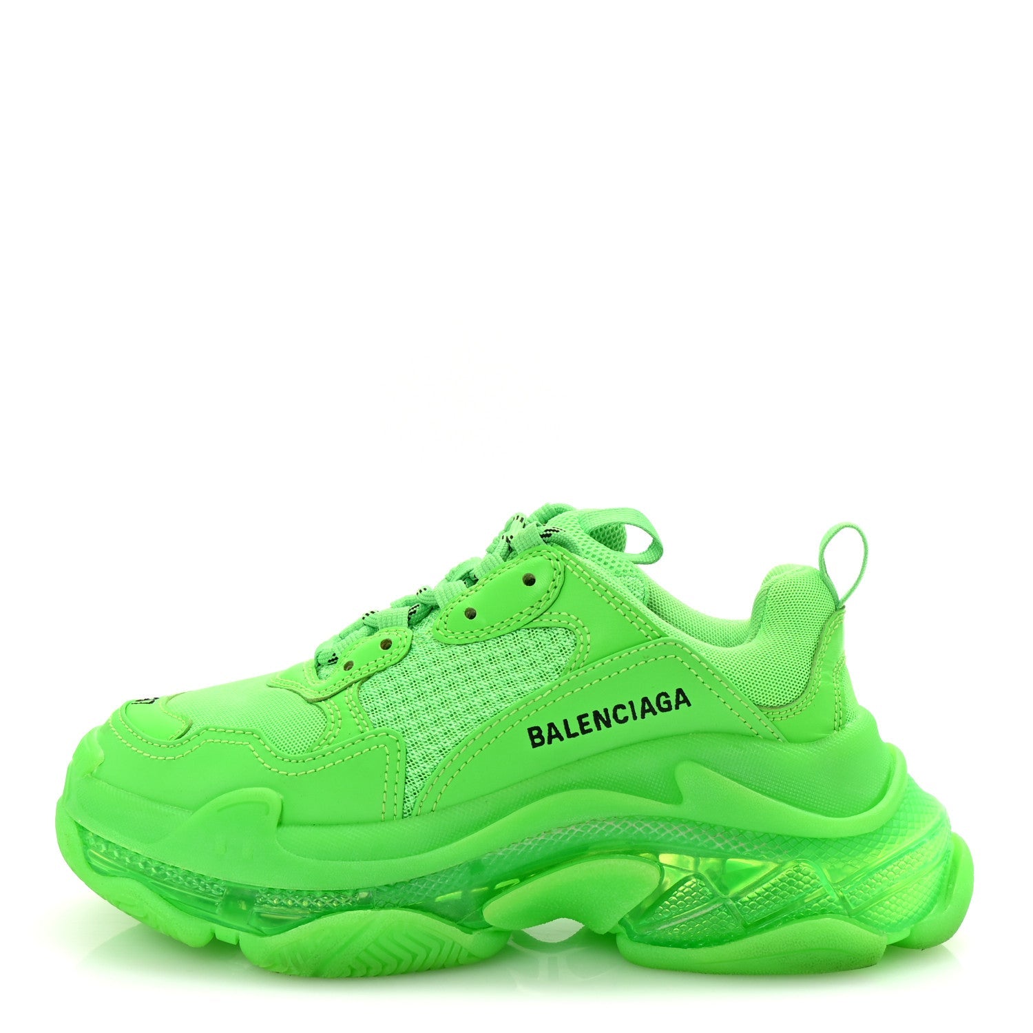 Balenciaga Fabric Mesh Clear Sole Womens Triple S Sneakers 37 Fluo Green