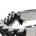 Saint Laurent Metal Leather Curb Chain Bracelet Oxidized Silver Black