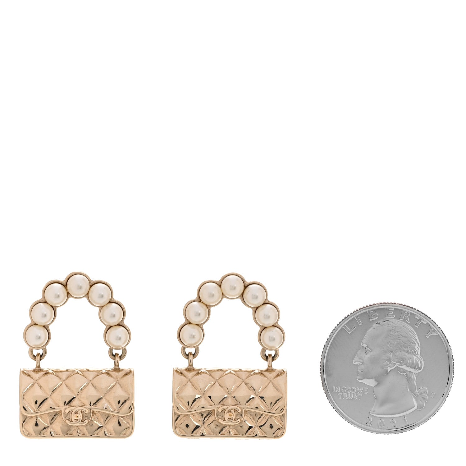 Chanel Pearl Quilted CC Flap Bag Earrings Gold