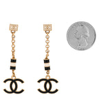 Chanel Metal Enamel CC Square Drop Earrings Black Gold White