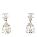 Chanel Crystal CC Tear Drop Earrings Silver