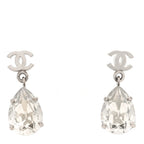 Chanel Crystal CC Tear Drop Earrings Silver