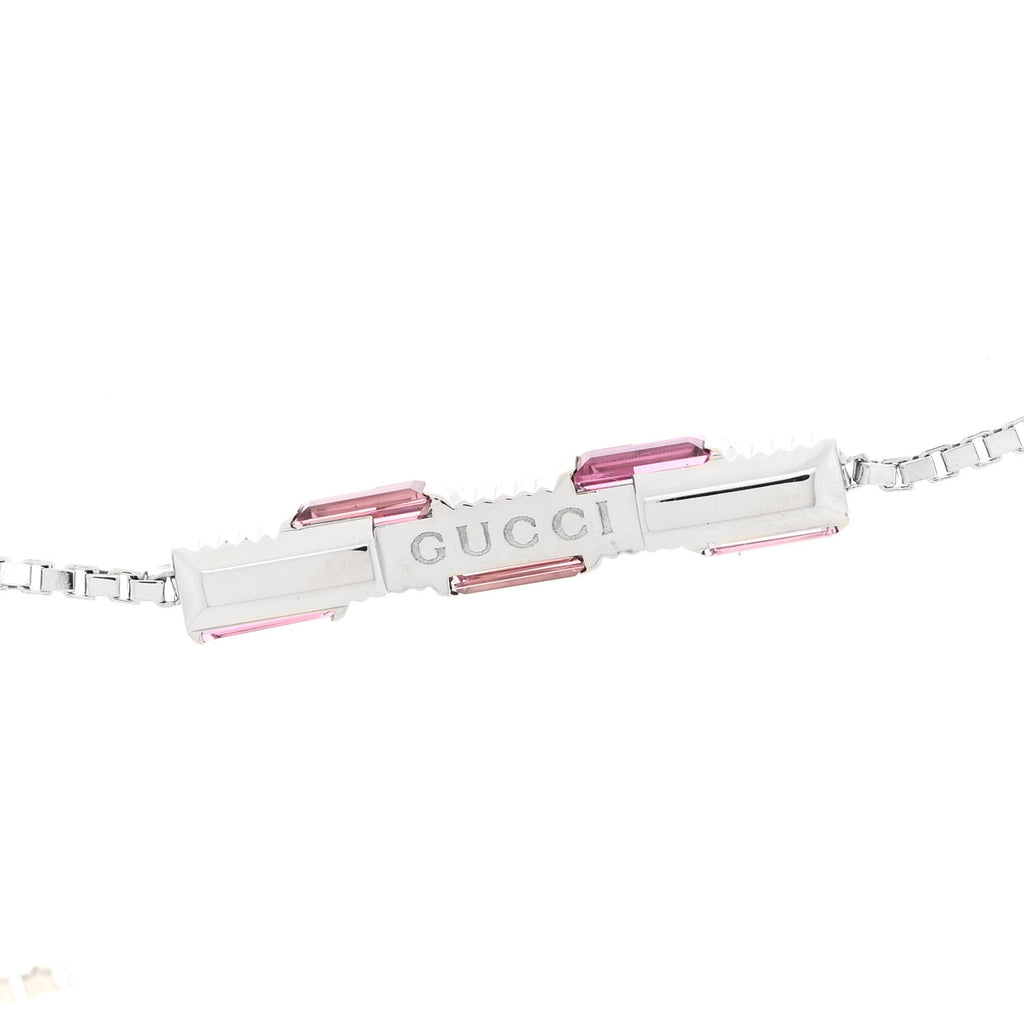 Gucci 18K White Gold Pink Tourmaline Link to Love Bar Necklace