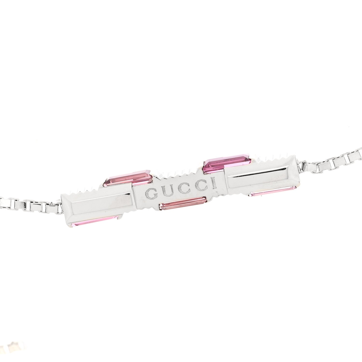 Gucci 18K White Gold Pink Tourmaline Link to Love Bar Necklace