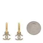 Chanel Metal Crystal Studded CC Hoop Drop Earrings Gold