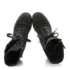 Chanel Suede Quilted CC Tall Lace Up Combat Boots 38 Grey