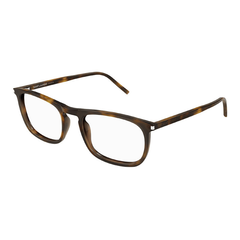Saint Laurent Eyeglasses Square Full Rim, Medium Havana Frame and Clear Demo Lens Lens SL670002