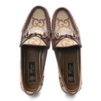 Gucci Monogram Jumbo GG Malaga Kid Horsebit Womens Jordaan Loafers 36.5 Beige Ebony New Acero
