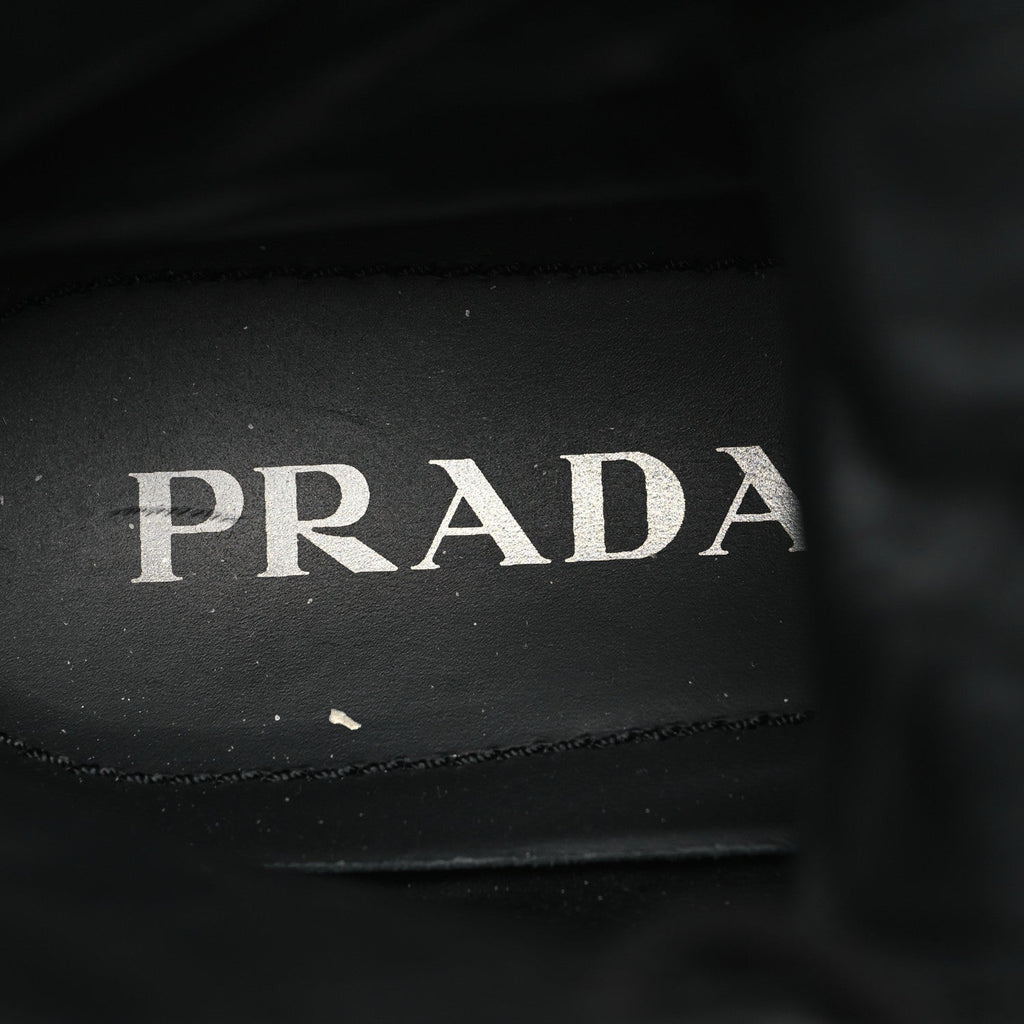 Prada Spazzolato Rois Nylon Metal Triangle Logo Monolith Pouch Pocket 55mm Boots 39 Black