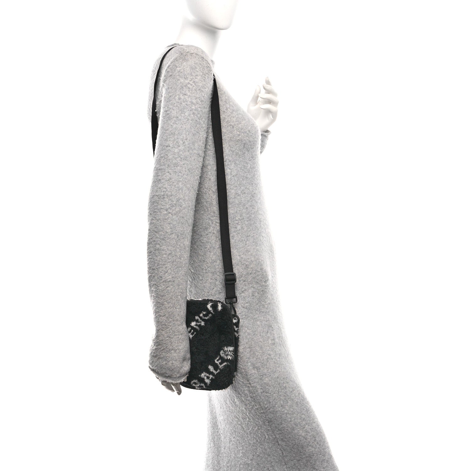 Balenciaga Faux Fur Diagonal Logo Explorer Crossbody Pouch  Black White