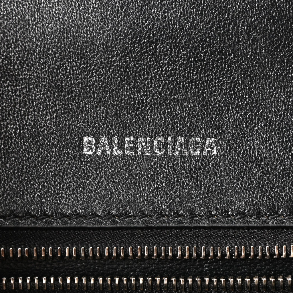 Balenciaga Matte Calfskin Snake Embossed Tonal B Small Hourglass Top Handle Bag Black
