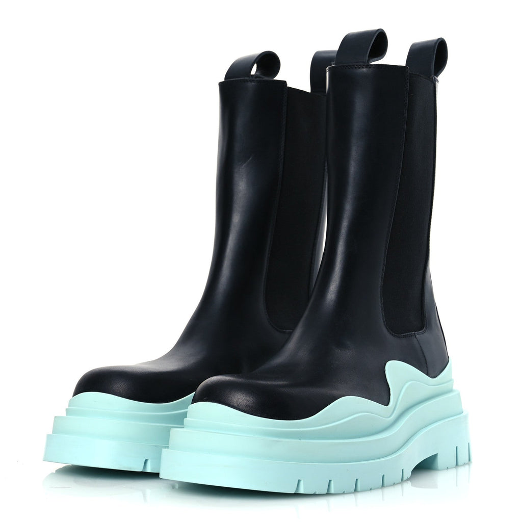 Bottega Veneta Calfskin Womens The Tire Chelsea Boots 39 Black Flannel