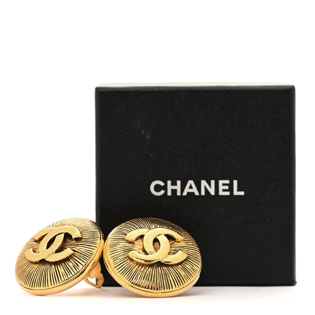 Chanel CC Button Clip On Earrings Gold