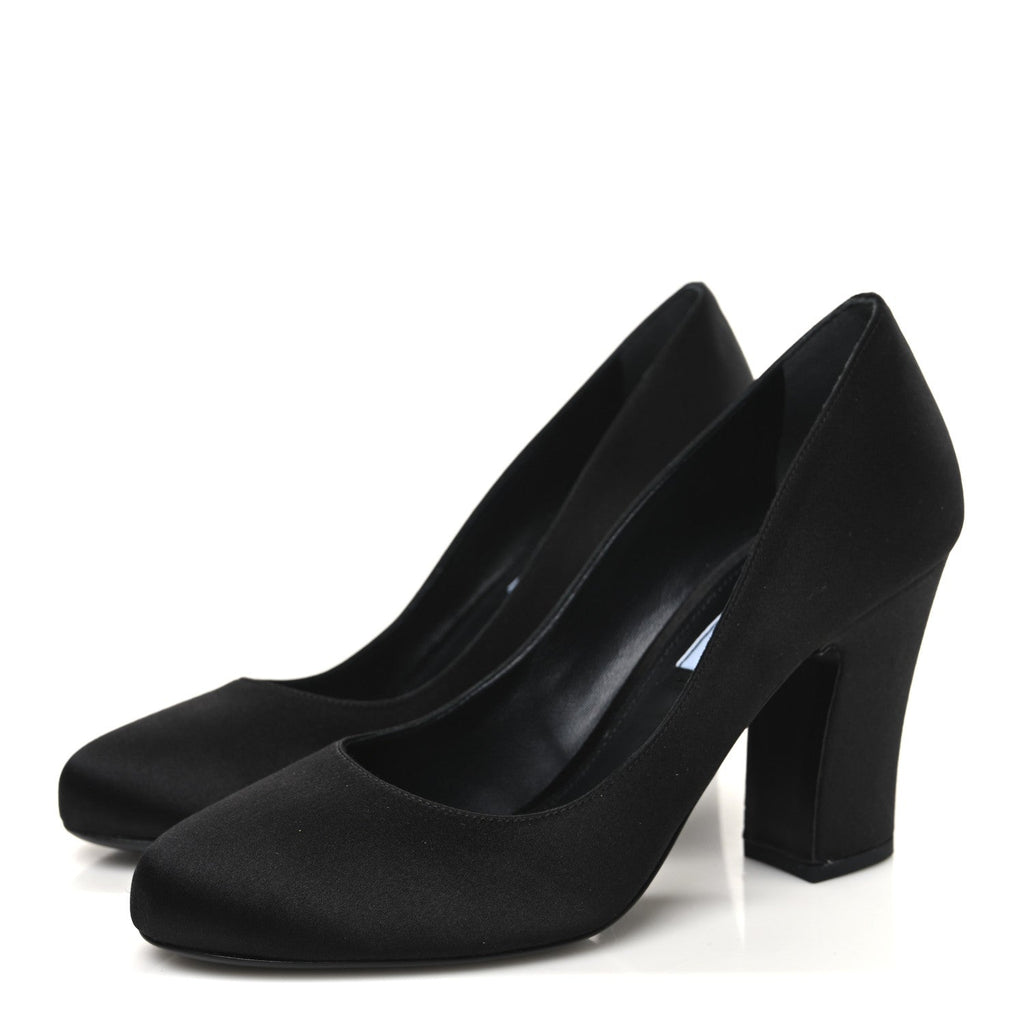 Prada Satin Block Heel Pump 36 Black
