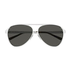 Saint Laurent Sunglasses Aviator Full Rim, Silver Frame and Grey Lens SL734002