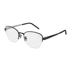 Saint Laurent Eyeglasses Cat Eye Semi Rim, Black/Silver Frame and Clear Demo Lens Lens SLM64002